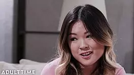 Lesbians Jessie Saint and Lulu Chu share cock in car ride