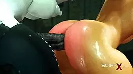 hot futanari android fucks young 18+ hottie in sci-fi lab with toys