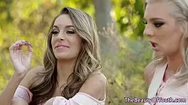 Gorgeous petite 18+ teens finger and lick each other's pussies in college