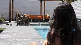 Teen Babe With Small Waist Tans By The Pool, Then Gets Creampied In Missionary By Monster Cock