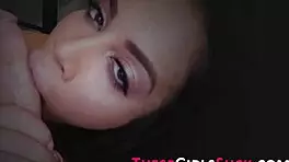 The teen in stockings and heels eagerly sucks a big cock