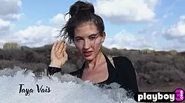 look at taya vais ripping her clothes off outdoors. that petite russian teen shows her small tits and ass