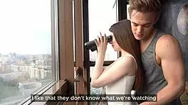 hot pearl gets cum in her juicy pussy after peeping on neighbors