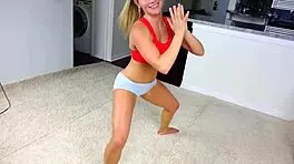 Blonde Cutie Performs Sexy Non-Nude Yoga Display in a Stunning Clothed Voyeur Scene for All to Admire