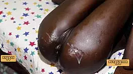 Petite black teen takes intense anal creampie in missionary