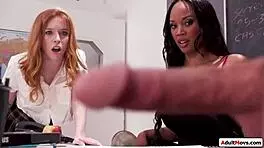 Two teachers team up to fuck the petite coed.