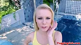 beautiful teen tugging and sucking outdoors