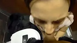 Risky McDonald's bathroom bang with cum on Latina ass!