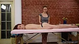 elvira and nunah, sexy redhead virgins, enjoy a seductive lesbian massage with big tits involved 😍💋