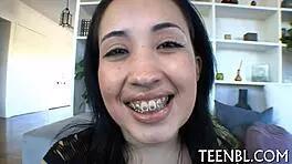 teen engulfs knob deeply in blowjob cumshot