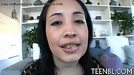 teen engulfs knob deeply in blowjob cumshot