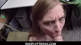 Petite teen shoplifter Ava Parker caught stealing blows officer in shop