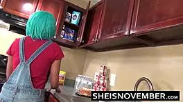 Step brother convinces pretty ebony babe Msnovember to get fucked bent over in kitchen POV!