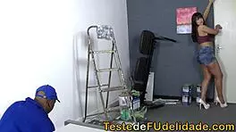 pamela pantera teases the bricklayer with her curves while husband works