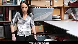 Petite 18+ Brunette Kylie Martin Makes Sex Deal With Security Guard For Big Cock Blowjob And Orgasm In Shop