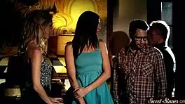 Stepdad dives into stepteen's muff then fucks her hard, cumming on ass