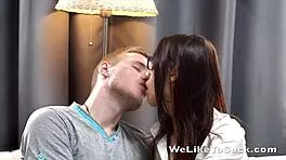 Young geek experiences overwhelming pleasure as he gets fucked in cowgirl position, leading to intense cumshot.