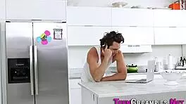 Jerking Babe Creampied With Big Cock And Small Tits