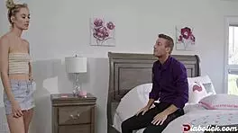 What happens when Jazmin Luv's stepdaughter removes her panties for missionary blowjob and fingering with big cock?