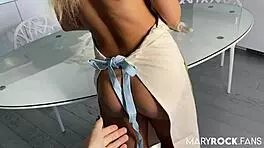 Two petite babes perform deepthroat oral and intense fucking on the kitchen desk