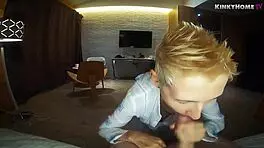 amateur girl gives a blowjob and swallows cum