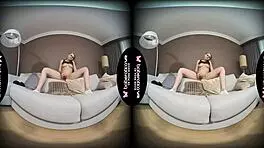 Blonde Kira Teases Her Natural Tits While Masturbating Pussy with Toys in VR