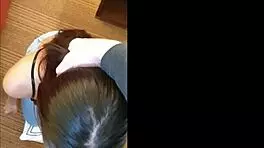 hot latina kneels to suck big cock deepthroat style