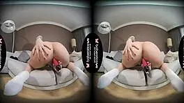 Blonde Kira Teases Her Natural Tits While Masturbating Pussy with Toys in VR