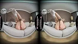 Blonde Kira Teases Her Natural Tits While Masturbating Pussy with Toys in VR