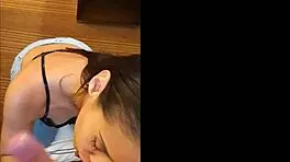 hot latina kneels to suck big cock deepthroat style