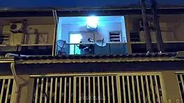 Young bride caught fucking lover on balcony