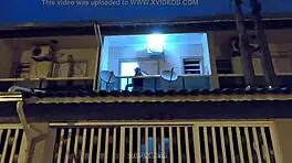 Young bride caught fucking lover on balcony