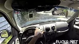 guy picks up sexy teen bitch for hardcore blowjob sucking her shaved pussy 😏