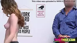 naughty teen 18+ shoplifter gets spanked by horny office officer