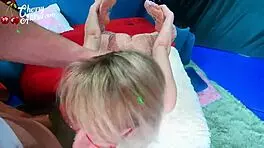 i gave that blonde a sloppy blowjob and cummed on her face in stockings, oh god