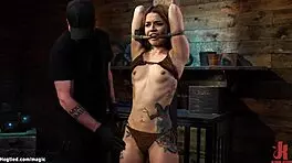 small tits tattooed slave gets tormented with toys