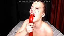 angelhotstuff performs extreme messy deepthroat on webcam