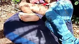 Cumming inside the pretty black girl's ass during anal sex.