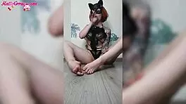 Hot Redhead Douses Pussy with Milk