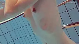 Nastya volna swims gracefully underwater like a wave in the pool