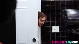 Step siblings fuck in public toilet, almost caught! 😏