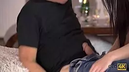 Old man penetrates wet pussy of young girlfriend