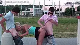 18 Year Old Girl Banged Hard by Two Teen Guys in Public Threesome