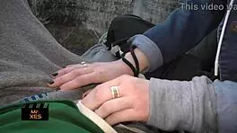 blonde gives outdoor blowjob at waterfall, almost caught