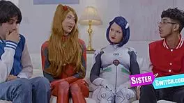 Cosplaying Virgin Stepsisters Harley King and Mina Lux Agree to Gangbang Swap in Roleplay.