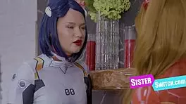 Cosplaying Virgin Stepsisters Harley King and Mina Lux Agree to Gangbang Swap in Roleplay.