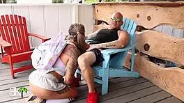 Stepson Sgt Miles Feels Shocked Catching Stepmom Kymber Leigh Sucking Cock by Pool, Then Misty Meaner Rides Him Passionately