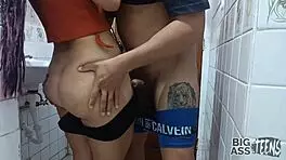 Hermanastra caliente gets caught and fucked in the ass by stepbrother