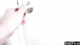 blonde gets horny at office, bends over for blowjob.