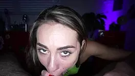 Sexy babe Mackenzie Mace gives glowing night blowjob with deepthroat
